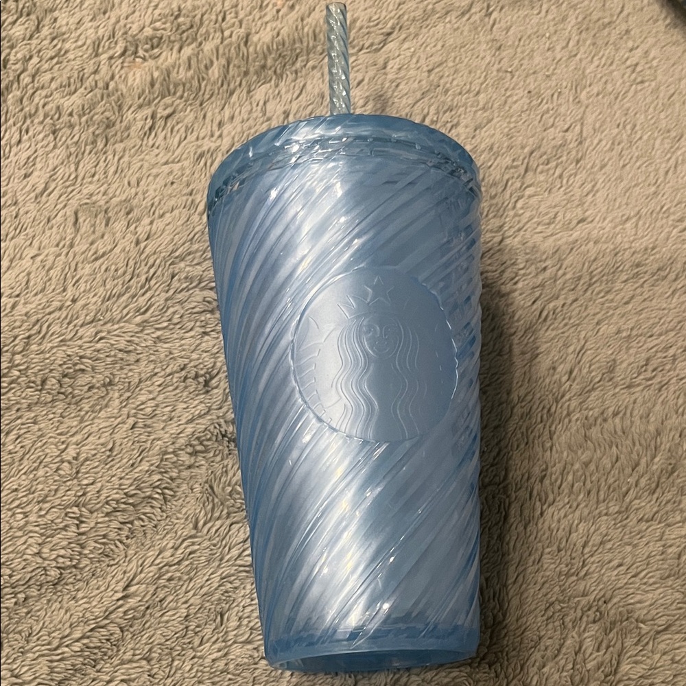 Starbucks Iridescent Sky Blue Swirl Tumbler with Twisted Straw